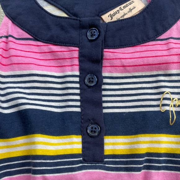 4/5 NWOT Juicy Couture Sleeveless Henley Halter Dress, Pink Navy Yellow Stripes - Picture 5 of 12